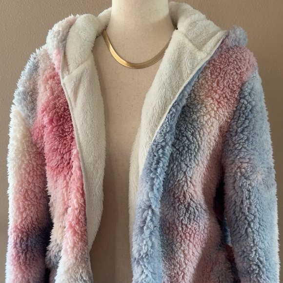 Tie dye plush soft teddy hooded jacket - Picture 6 of 10